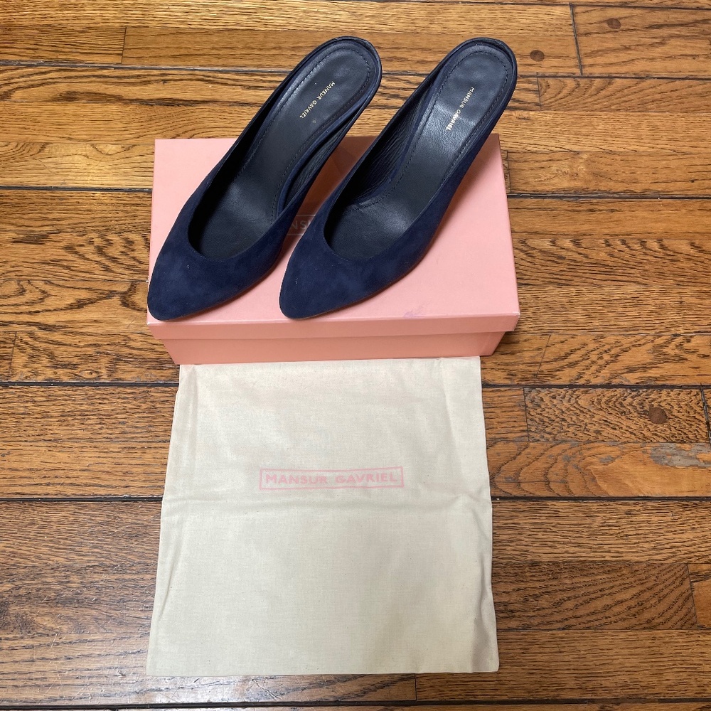 Mansur Gavriel Navy Suede Mule Slipper